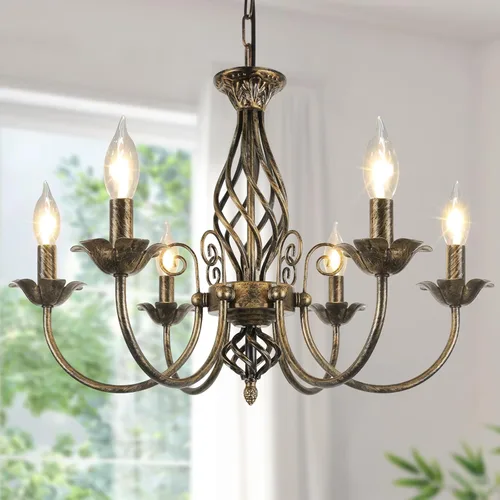 Vista 11 de Lámpara de techo colgante de 6 luces para sala de estar, lámpara de techo colgante industrial rústica, níquel cepillado, moderna lámpara colgante