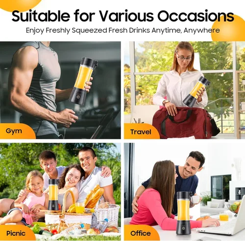 Vista 6 de Licuadora portátil, licuadora personal inalámbrica con USB recargable y 6 cuchillas, mini exprimidor compacto potente mezcla para batidos, frutas