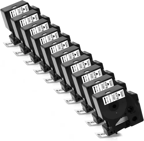 Paquete de 10 cintas de etiquetas compatibles con D1 45013 a45013 S0720530 de 0.472 pulgadas, repuestos de cinta de etiquetas negra sobre blanco