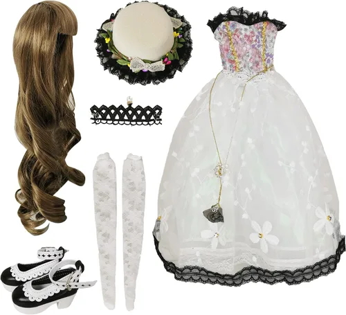 Proudoll Ropa de muñeca BJD de 1/3, hermoso vestido blanco, conjunto de traje de princesa Gunier compatible con muñecas SD de 1/3 de 23.6 in y 24