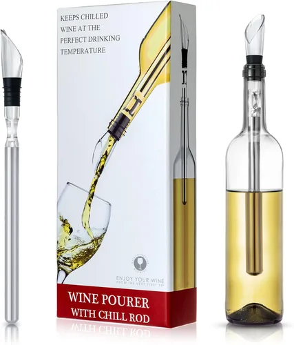 YouYah - Enfriador de vino 3 en 1 de acero inoxidable para botellas de vino, barra enfriadora rápida de vino sin hielo con aireador y vertedor,