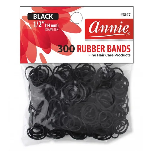 Annie Bandas de goma de 0.555 pulgadas, 300 unidades de cintas elásticas negras para trenzas, colas de caballo y peinados, bandas suaves y duraderas
