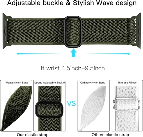 Vista 3 de Lerobo Correa de nailon elástica de bucle único para reloj, compatible con Apple Watch Series 11-1, SE/Ultra 3 2 1 38/40/41/42/44/45mm/46mm/49mm