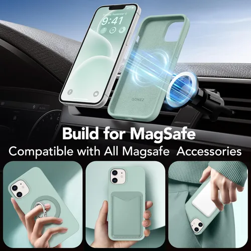 Vista 1594 de GONEZ Funda magnética para iPhone 14, compatible con Magsafe, con protector de pantalla + protector de cámara, forro de microfibra antiarañazos