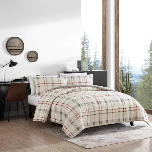 Vista 3 de Eddie Bauer - Juego de funda de edredón tamaño Queen, ropa de cama reversible de algodón con fundas a juego, elegante decoración del hogar