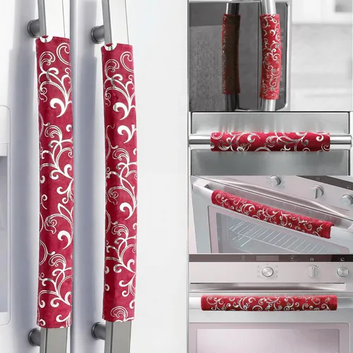 Vista 14 de Volecy 5 fundas para manijas de puerta de refrigerador, decoraciones de terciopelo rojo navideño que mantienen el electrodoméstico limpio