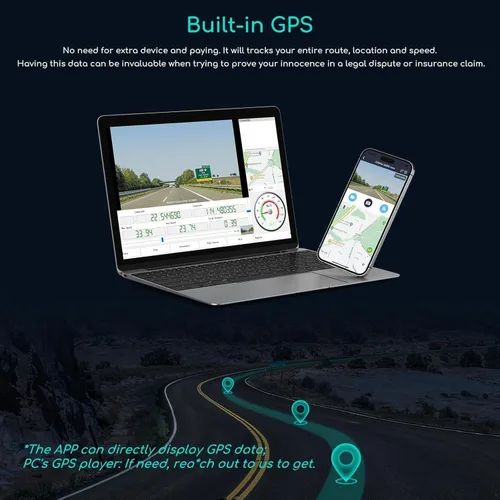 Vista 6 de Cámara de salpicadero Wi-Fi integrada de 1080P FHD con GPS, grabadora de cámara frontal e interior de automóvil con visión nocturna infrarroja
