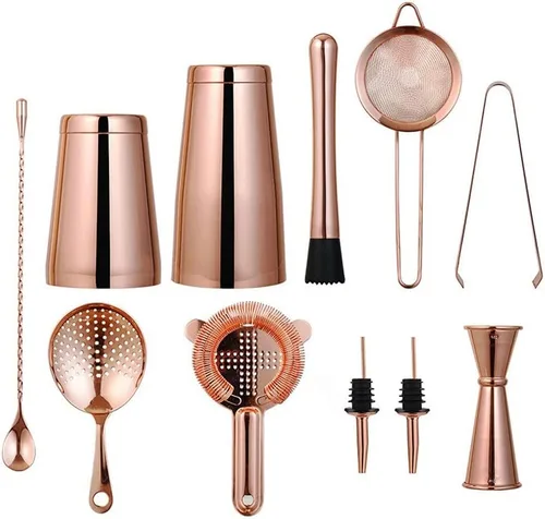 Vista 8 de Juego de coctelera de 11 piezas - Boston, coctelera con colador, jigger de bar, cuchara de bar y más - Juego completo de cóctel de acero inoxidable