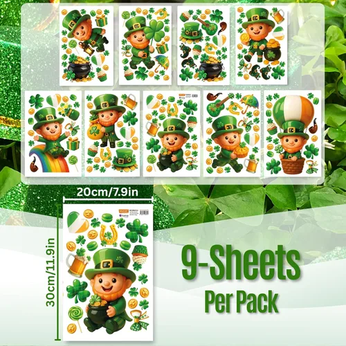 Vista 3 de WALPLUS Decoración de primavera para el Día de San Patricio, de doble cara, reutilizable, despegar y pegar, extraíble para ventana de duende
