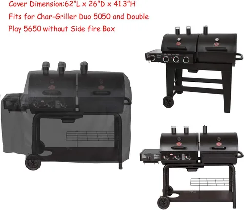 Vista 2 de Cubierta de parrilla impermeable resistente para parrilla Char-Griller Duo 5050/5650 de gas y carbón de doble combustible sin caja de fuego lateral