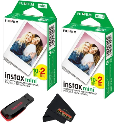 Vista 13 de Fujifilm Instax mini película instantánea de luz diurna (paquete doble + unidad flash USB de 32 GB) con paño de limpieza de microfibra Sunshine