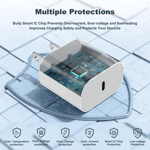 Vista 4 de Cargador USB C 2 en 1 para iPhone y iWatch, cable magnético de carga rápida para iWatch de 6 pies con bloque de carga de 20 W para Apple Watch Blanco