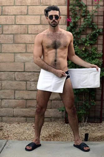 Vista 2 de Toalla de baño 100% turca para hombre, con cierre de velcro y bolsillo de parche en la parte delantera (S-M)