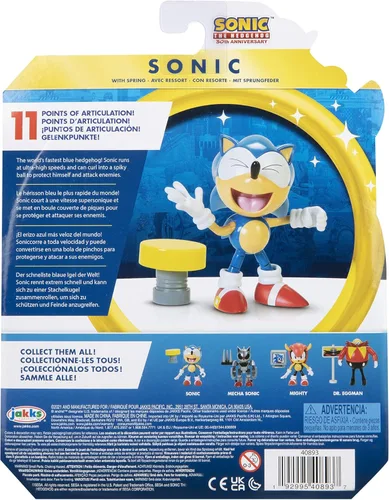 Vista 10 de Sonic The Hedgehog Figura de acción clásica de Sonic de 4 pulgadas con juguete coleccionable de primavera