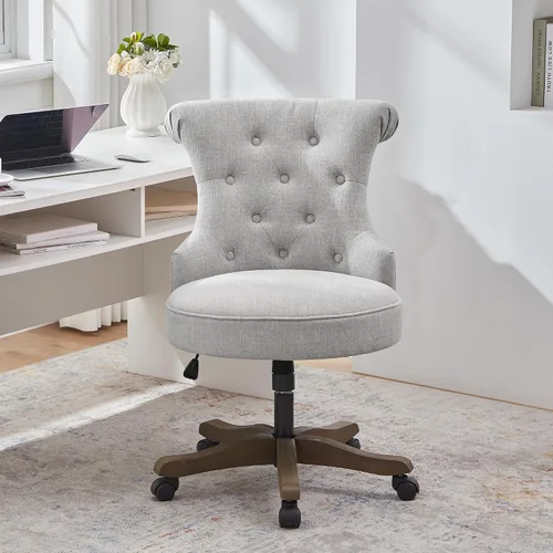 Vista 13 de HUIMO Silla de oficina en casa, sillas de escritorio tapizadas sin brazos con ruedas, altura ajustable, silla de escritorio para computadora