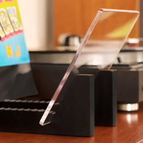 Vista 8 de Estante para guardar discos de vinilo Kaiu Vinyl Record Storage, soporte de madera maciza con acrilico transparente, diseño de primera calidad