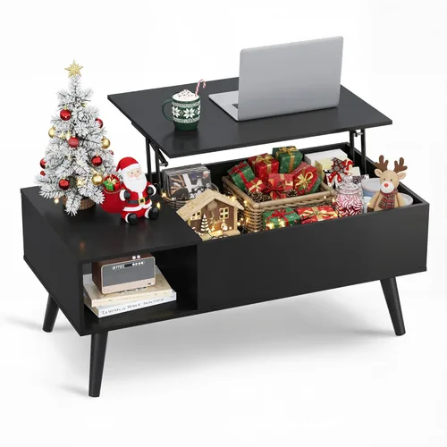 Vista 9 de WLIVE Mesa de Centro para Sala de Estar, Mesa de Centro Pequeña con Almacenamiento, Mesa Central de Comedor de Madera Moderna con Tapa Elevable