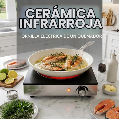 Vista 6 de OVENTE Solo quemador de cerámica infrarrojo, placa caliente 1200W, negro BGI301GB - Negro