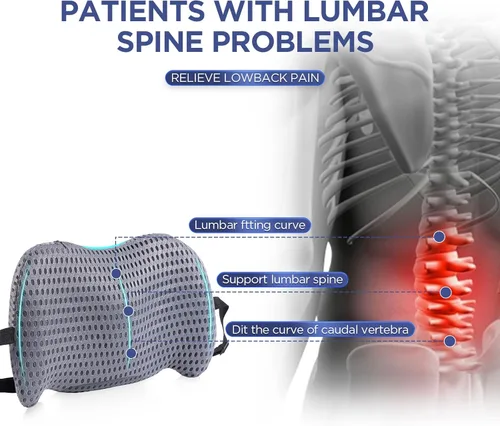 Vista 2 de Almohada de apoyo lumbar para silla de oficina, almohada lumbar de automóvil, alivio del dolor de espalda baja de espalda, cojín de espuma Gris