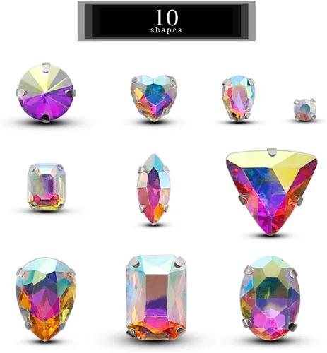 Vista 2 de TANOSII 100 diamantes de imitación para coser con formas mixtas, gemas de cristal para coser en gemas de cristal, parte trasera plana con garra