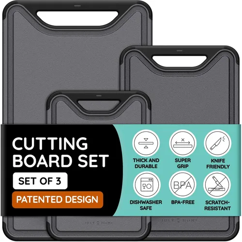 Vista 10 de Juego de 2 tablas de cortar de plástico para cocina, tablas de cortar aptas para lavavajillas con ranuras para jugos para carne, verduras, mango