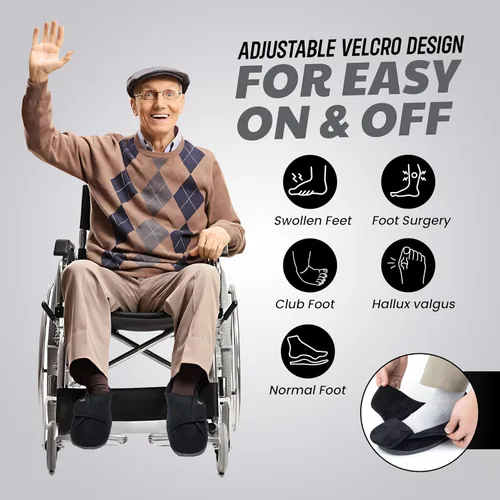 Vista 2 de Pantuflas para diabéticos de ancho extra ancho para hombre, espuma viscoelástica con cierre de velcro ajustable, suaves y antideslizantes para pies