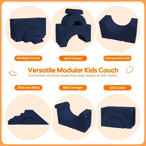 Vista 4 de MeMoreCool - Sofá modular para niños, sofá de espuma con diseño de tobogán y escalera, sofá convertible para niños para sala de juegos, mueble