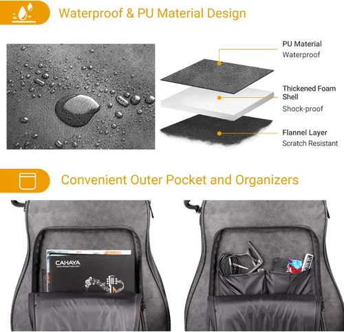 Vista 4 de CAHAYA Funda para guitarra acústica, resistente al agua, 0.8 pulgadas de grosor, acolchado impermeable, diseño de poliuretano, fácil limpieza, con 3