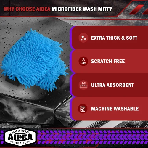 Vista 3 de AIDEA Manopla de Lavado de Coche de Microfibra-2PK, Sin Rayones y Sin Pelusas, Manopla de Lavado de Microfibra Chenille Premium-Azul Tamaño Regular