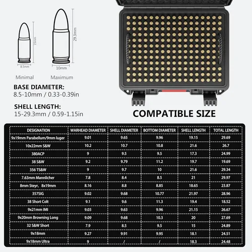 Vista 3 de Kinghardcase 350 Round Ammo Locking Storage Case - Travel Safe/Mil Spec/Waterproof Ammo Box - for 9x19mm Parabellum/9mm Luger, 380ACP, 38 S&W, 356