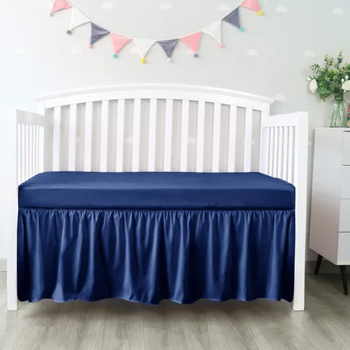 Vista 8 de Falda de Cama para Cuna Gris de 4 Lados con Volantes Plisados, Ropa de Cama Ajustable para Guardería para Niñas o Niños, Compatible con Todas