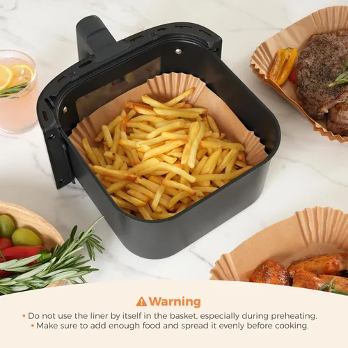 Vista 7 de Forros de freidora de aire Tastee 100 piezas - Diseño para cestas de freidora de aire de 3-6QT, forros de papel desechables absorbentes de aceite