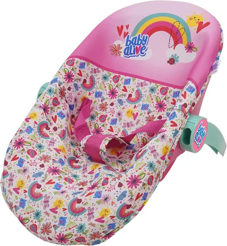 Vista 2 de Baby Alive: Asiento de automóvil de lujo para muñecas, color rosa y arcoíris, 3 en 1, se adapta a muñecas de hasta 18 pulgadas, unidad