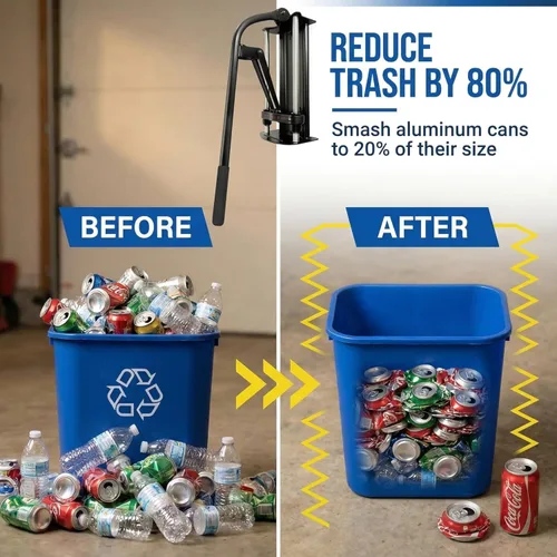 Vista 3 de Trituradora de latas de aluminio con montaje en pared resistente – Trituradora de latas de estaño y botellas de plástico para reciclaje