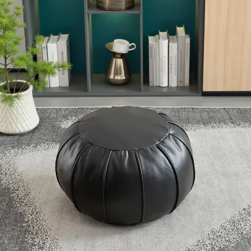 Vista 52 de Louis Donné Funda de puf sin relleno, taburete redondo otomano para reposapiés, puf de almacenamiento, puf de piel sintética impermeable, reposapiés