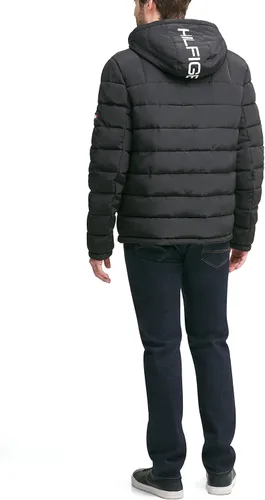 Vista 3 de Tommy Hilfiger Chaqueta acolchada resistente al agua con capucha y forro sherpa de peso medio para hombre