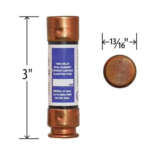 Vista 2 de (Caja de 10) Repuesto compatible para Fusetron FRN-R-40 - Fusible de retardo de tiempo Edison - 40 amperios 250V - Elemento dual RK5