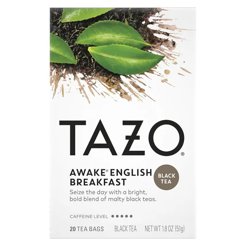 Tazo Awake English Breakfast - Bolsas de té para un té tradicional atrevido estilo desayuno, té negro con alta cafeína, 20 bolsas de té