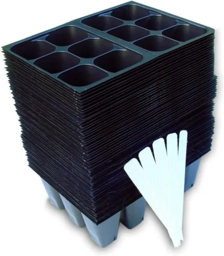 Bandejas germinadora de plántulas, 720 células: (120 bandejas; 6 celdas por bandeja), más 5 etiquetas para plantas