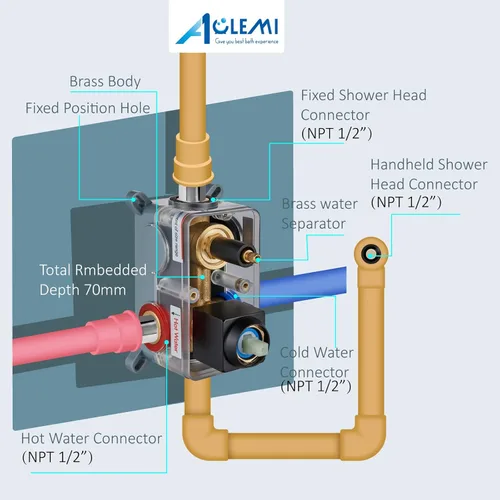 Vista 5 de Aolemi Sistema de ducha de montaje en techo de 16 pulgadas, cabezal de ducha de lluvia negro mate con 3 funciones, rociador de mano ABS para baño