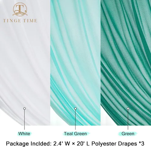 Vista 2 de TINGE TIME 3 paneles de tela de gasa para arco de boda, 30 x 20 pies, color verde azulado oscuro, cortina de telón de fondo transparente para bodas