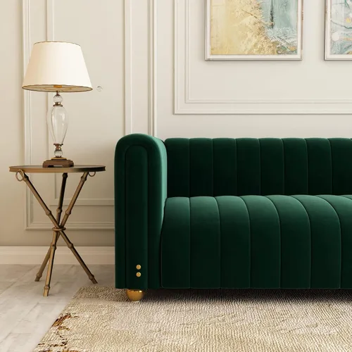 Vista 3 de Sofá de terciopelo verde de 81 pulgadas, moderno sofá de mediados de siglo para 3 personas, sofás de terciopelo copetudos Chesterfield para sala
