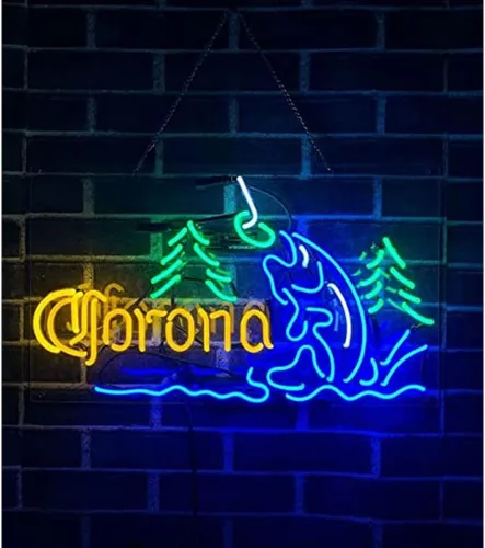 20in Coronas Hooked Fish Trees Neon Sign Acrylic Beer Pub Bar Handmade Wall Decor Neon Light