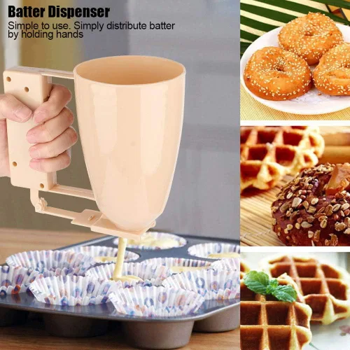 Vista 3 de Dispensador de masa para panqueques, dispensador de masa con mango para apretar, dispensador de panqueques de plástico ABS para cocina rebozada