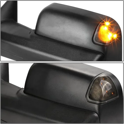 Vista 5 de Auto Dynasty Lado izquierdo negro eléctrico calentado con luz LED ahumada intermitente espejo de remolque lateral plegable compatible con Dodge Ram