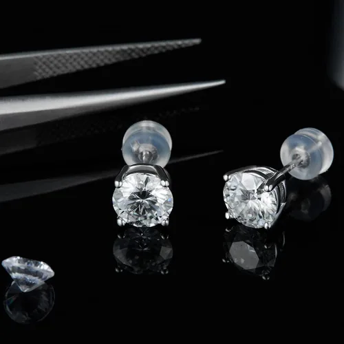Vista 2 de Moissanite Stud Earrings Lab Created Diamond 18K White Gold Plated 925 Sterling Silver Earring Jewelry Gifts for Women Men