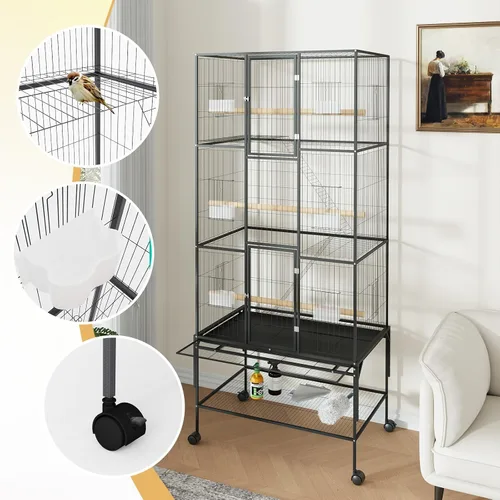 Vista 4 de Jaulas enrollables para pájaros de 69 pulgadas con estante de almacenamiento, jaula grande para loro para guacamayos, cacatúas, conures, periquitos