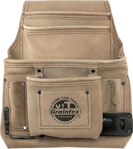 Graintex Bolsa para clavos y herramientas de 10 bolsillos, bolsa de herramientas de cuero de gamuza, cinturón de herramientas para constructores,