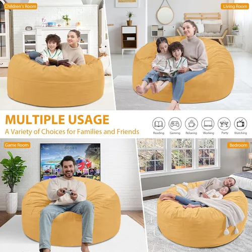 Vista 329 de Puf de 5 pies, puf grande con relleno de espuma viscoelástica, sofá puff esponjoso con funda de terciopelo holandés, puf redondo para sala de estar