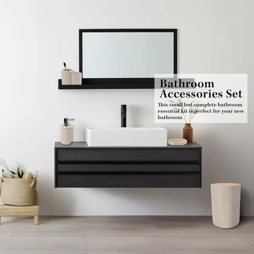 Vista 7 de Britimes juego de accesorios de baño, juego de cortinas de ducha boho con cubo de basura, dispensador de jabón, soporte para escobilla de inodoro